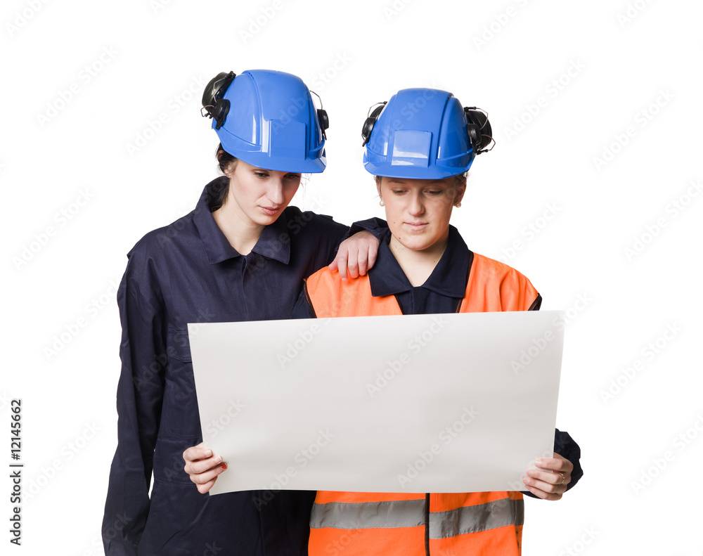Two female buildingconstructors Two female buildingconstructors