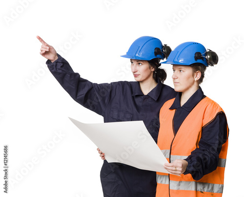 Two female buildingconstructors photo