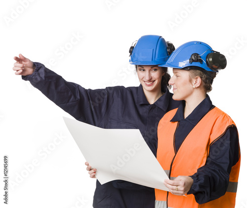 Two female buildingconstructors photo