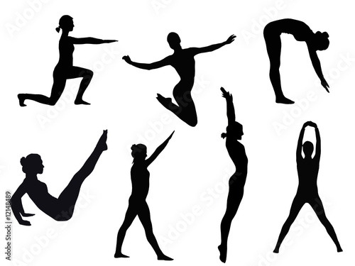 female silhouette in variety of yoga poses