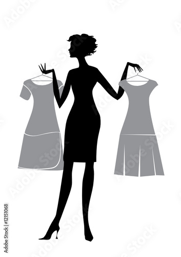 Silhouette of a woman choosing a dress