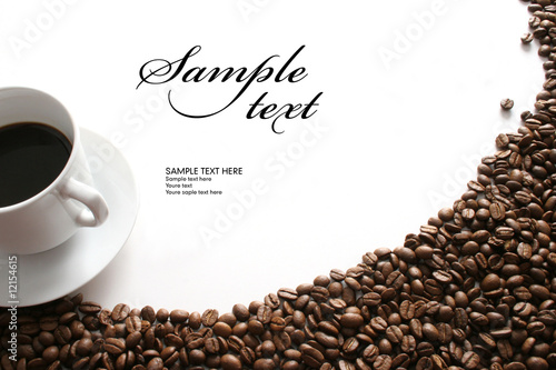 Coffee cup and grain on white background #12154615