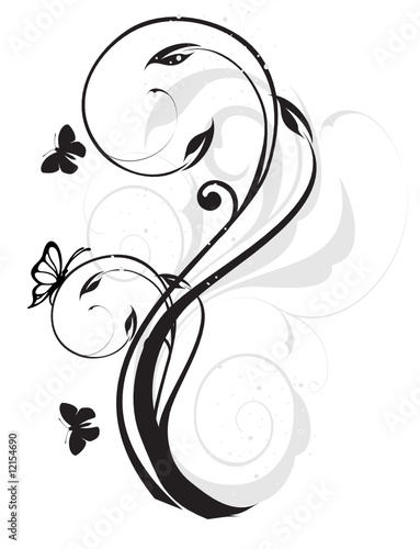 arabesque floral noir et gris papillons