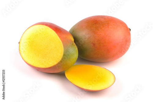 mango slices isolated on white background