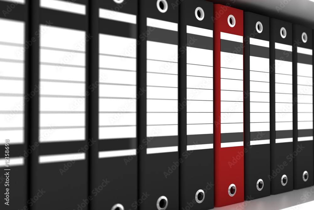 red file folder among black folders red file folder among black folders