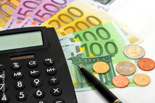 Taschenrechner, Tischrechner, Geld, Stift