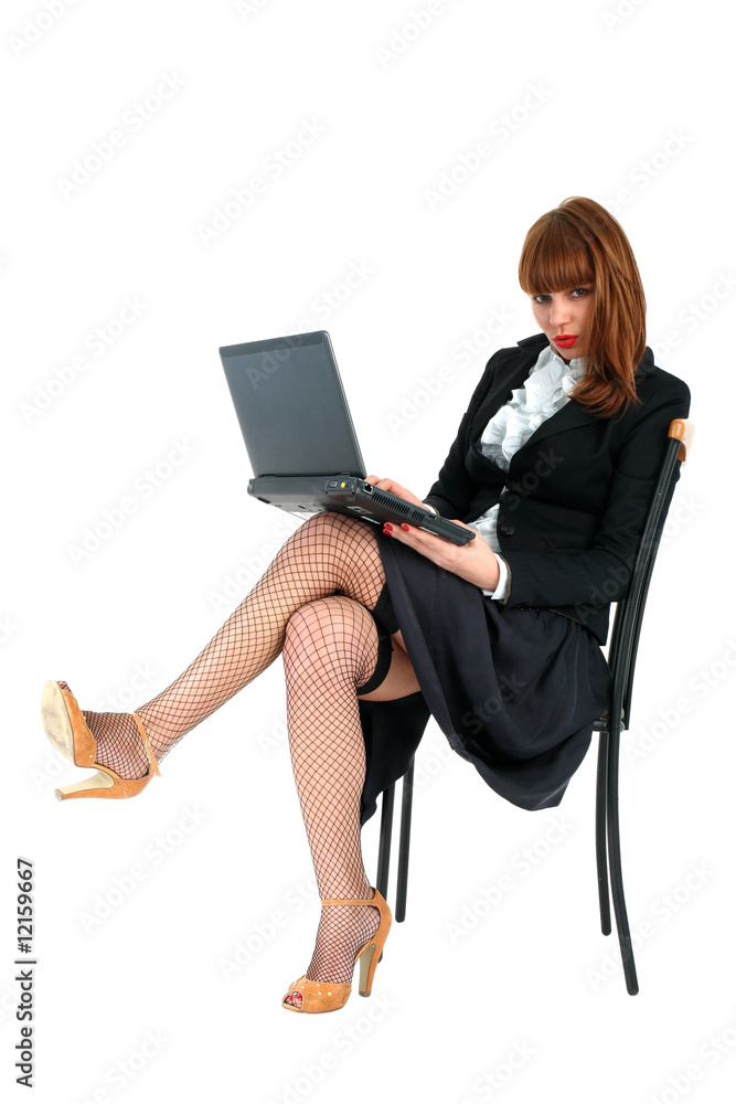 Business woman with laptop isolated on white Business woman with laptop isolated on white