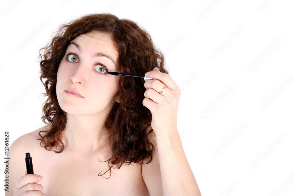 girl with liquid mascara isolated on white girl with liquid mascara isolated on white