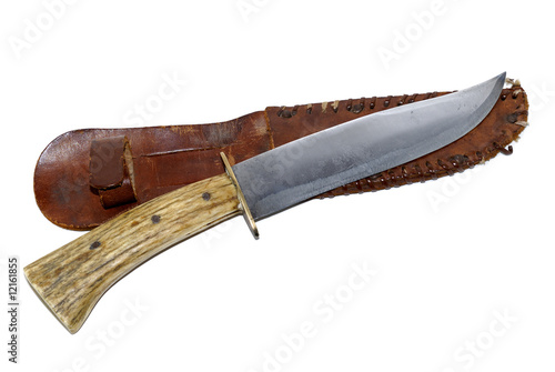 Φωτογραφία Hunting knife and sheath on isolated white background