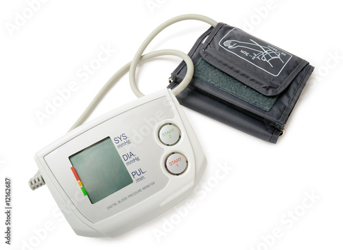 Digital blood pressure monitor isolated on white