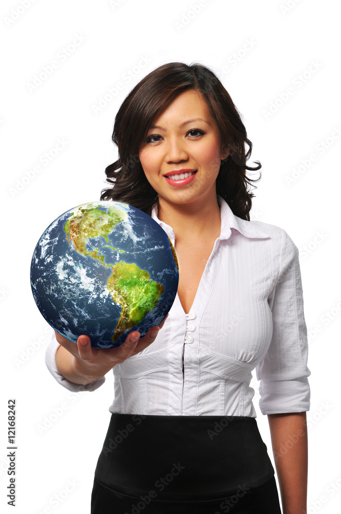 Young asian businesswoman holding the earth Young asian businesswoman holding the earth