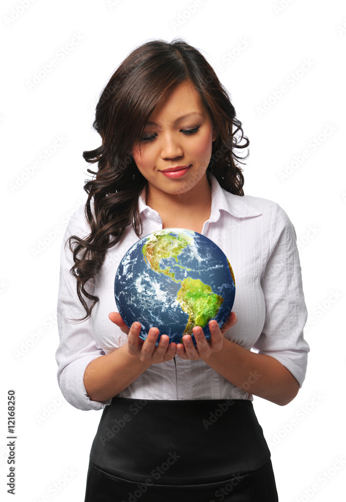 Young asian businesswoman holding the earth Young asian businesswoman holding the earth