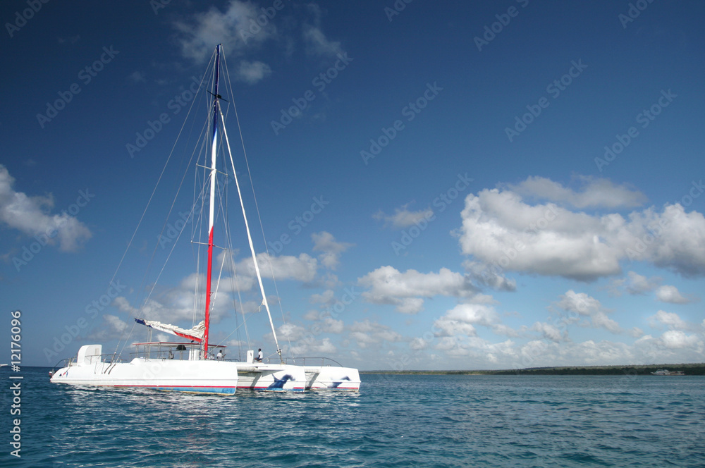 Beautiful White Catamaran in Ocean