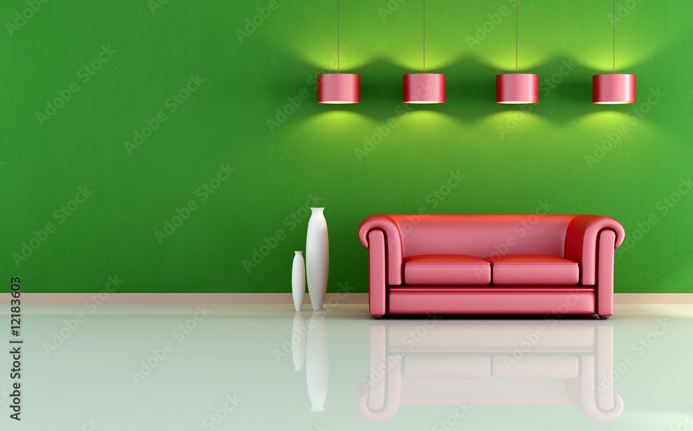 red and green living room - rendering red and green living room - rendering