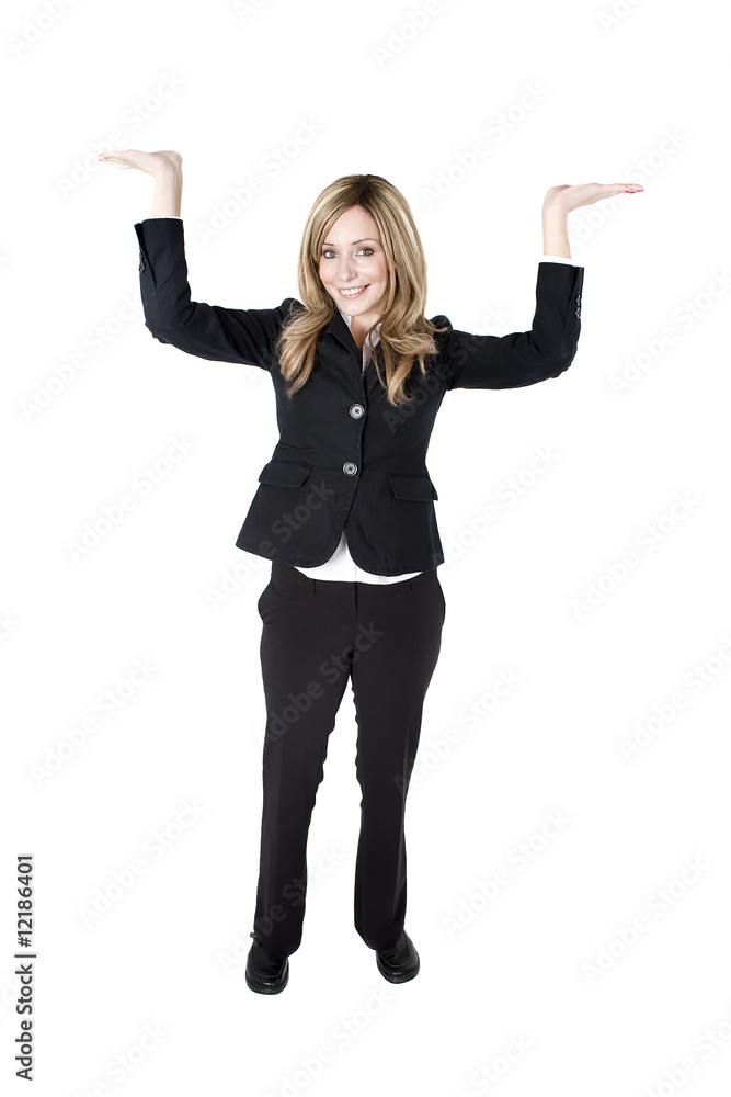 Woman holding up object Woman holding up object