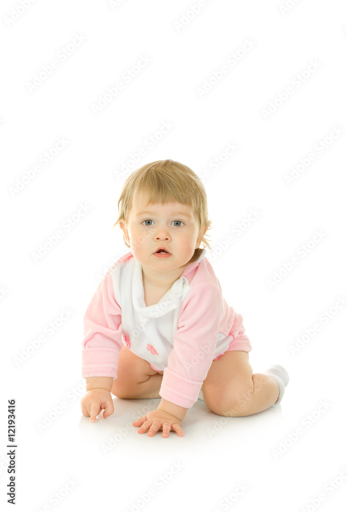Sitting small girl in pink dress Sitting small girl in pink dress