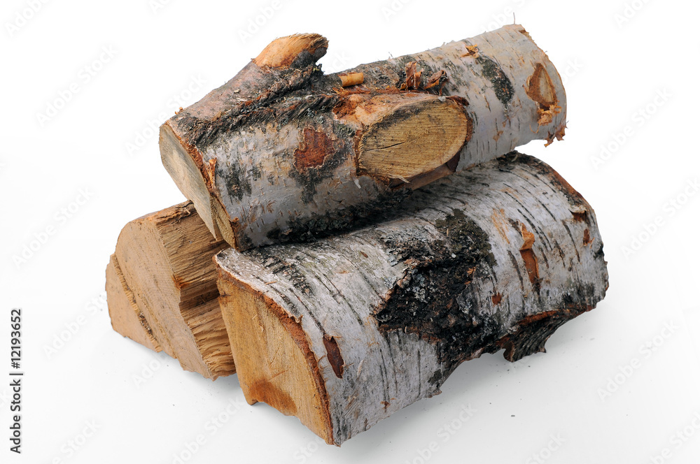 Obraz premium A stack of birch firewood with clipping path