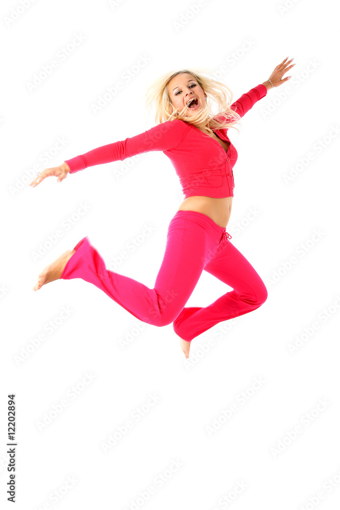 jumping sport girl isolated on white