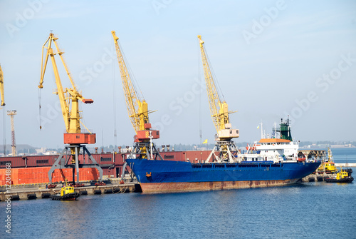 Port with loading cargo ship