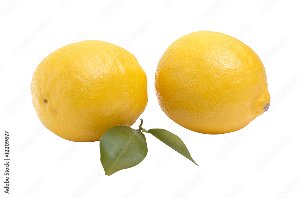 Juicy two lemons isolated  on a white background.