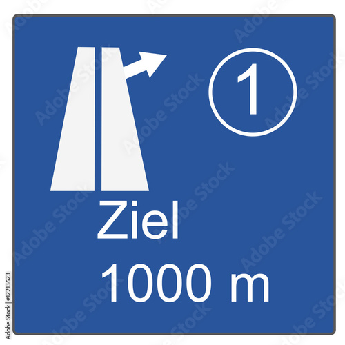 Autobahn Ausfahrtschild Nummer 1, Ziel in 1000 meter, farbe in Blau