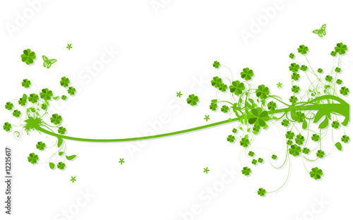 Floral design with clover leaves and butterflies