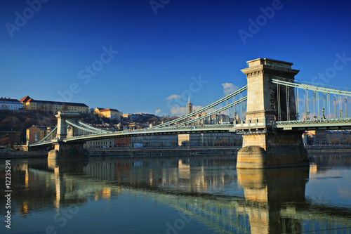 Chain bridge on Danube river  Budapest  Hungary