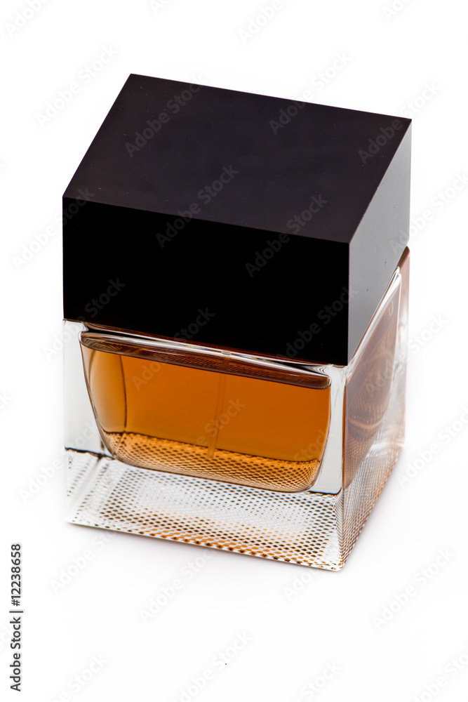 a square bottle of perfume isolated on white a square bottle of perfume isolated on white