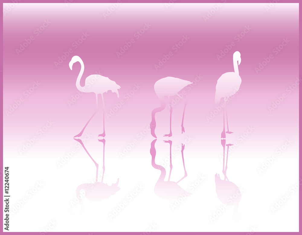 background with silhouettes of flamingos on pink