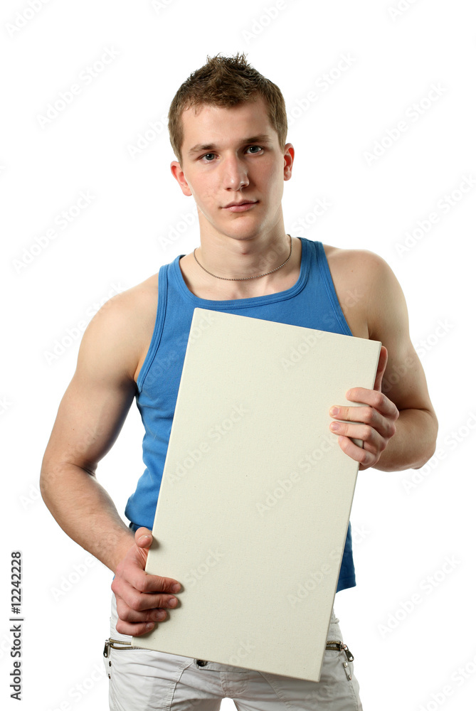Young Man with Copy Space Billboard Young Man with Copy Space Billboard
