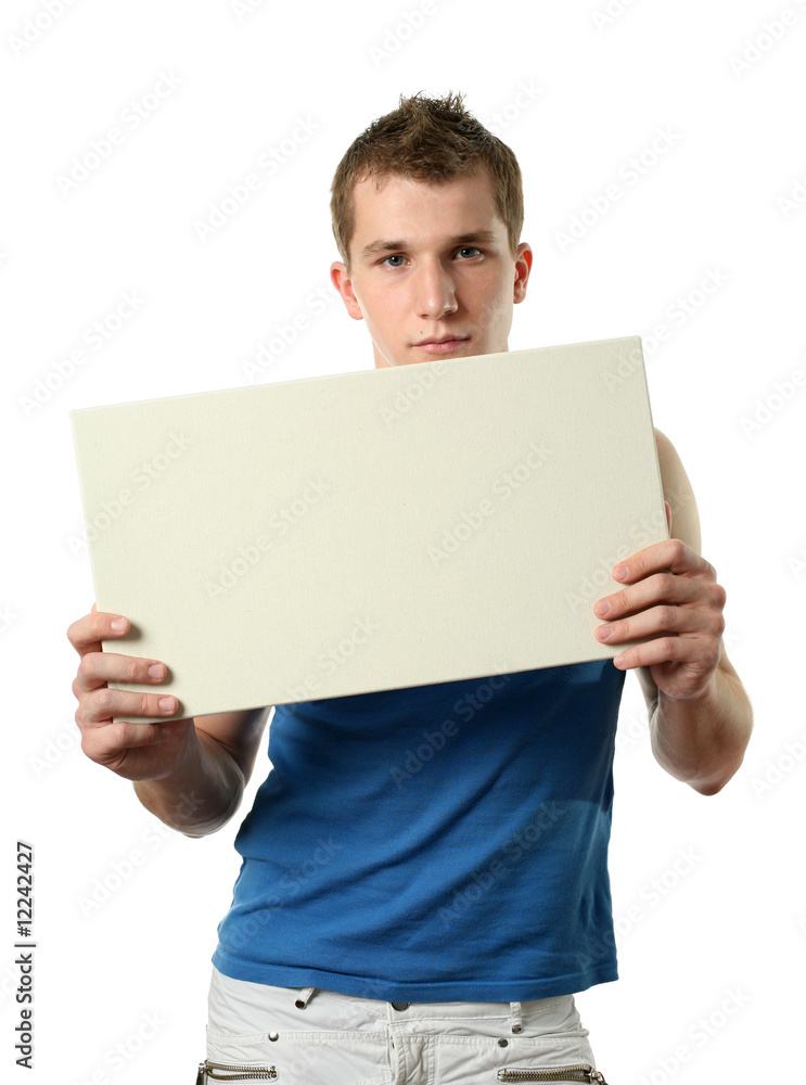 Young Man with Copy Space Billboard Young Man with Copy Space Billboard