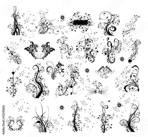 multifloral noir et blanc étoiles et cercles