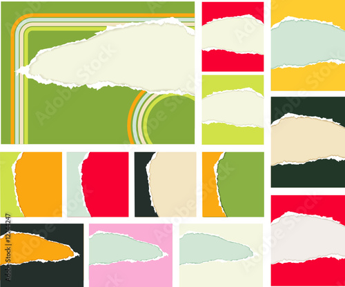 Vector ripped paper set. Various forms and colors
