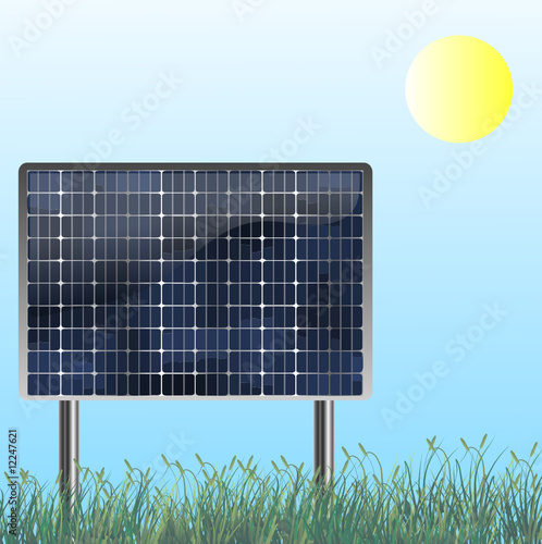 Solar cell panel in a country field collecting energy