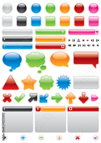 Collection of brightly colored, glossy web elements