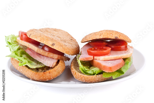 two healthy sandwiches on white plate
