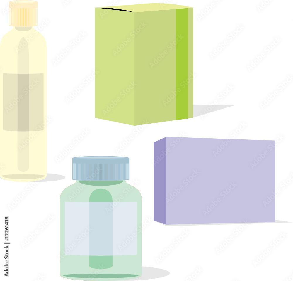 isolated painkillers bottles and carton boxes set isolated painkillers bottles and carton boxes set