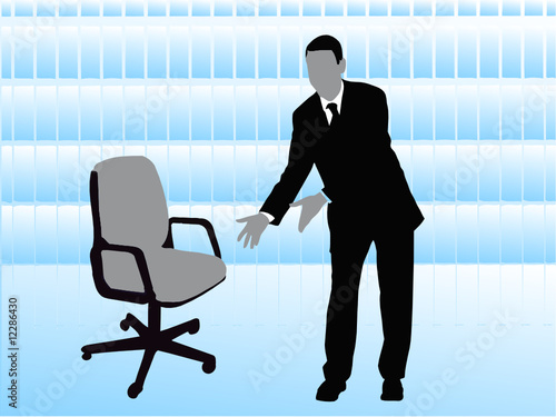 business man offering empty chair
