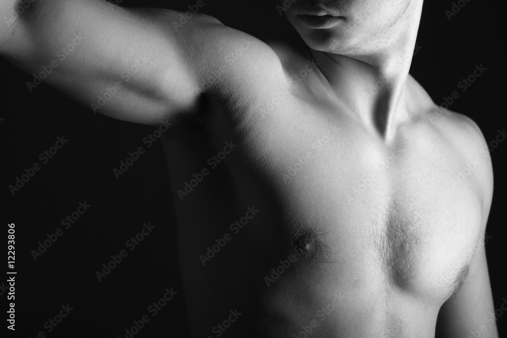 B&W Young Sporty Man over Black Background, Body Parts B&W Young Sporty Man over Black Background, Body Parts