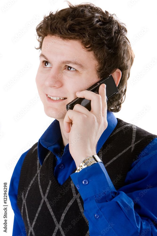 Happy man talking with mobile phone isolated on white Happy man talking with mobile phone isolated on white
