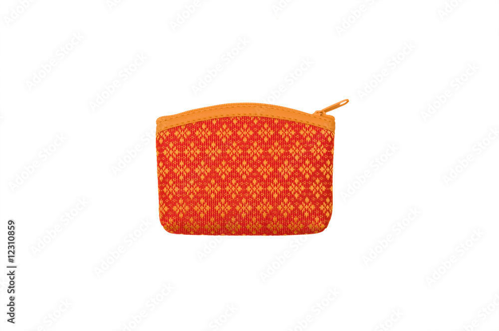 Orange coloured purse on a white background