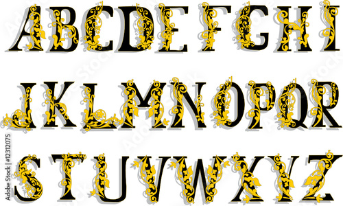 black and gold alphabet