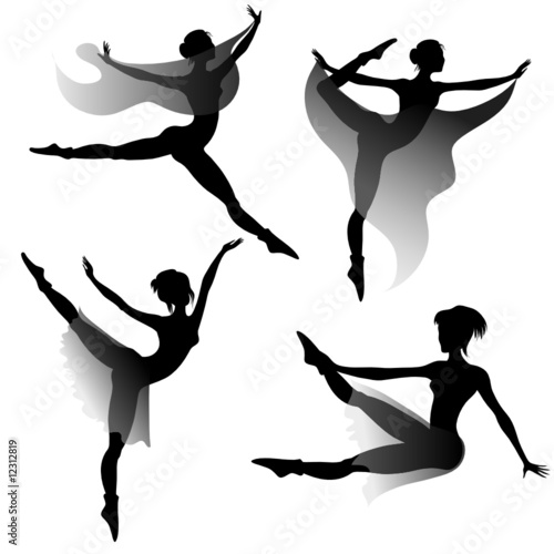 set of ballet-dancers silhouettes dancing modern ballet