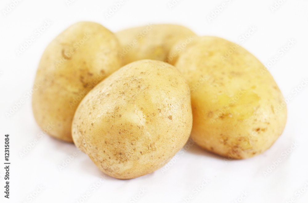 Close up of Four Potato on White Background Close up of Four Potato on White Background