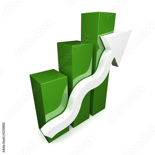 Green 3D graph with white arrow