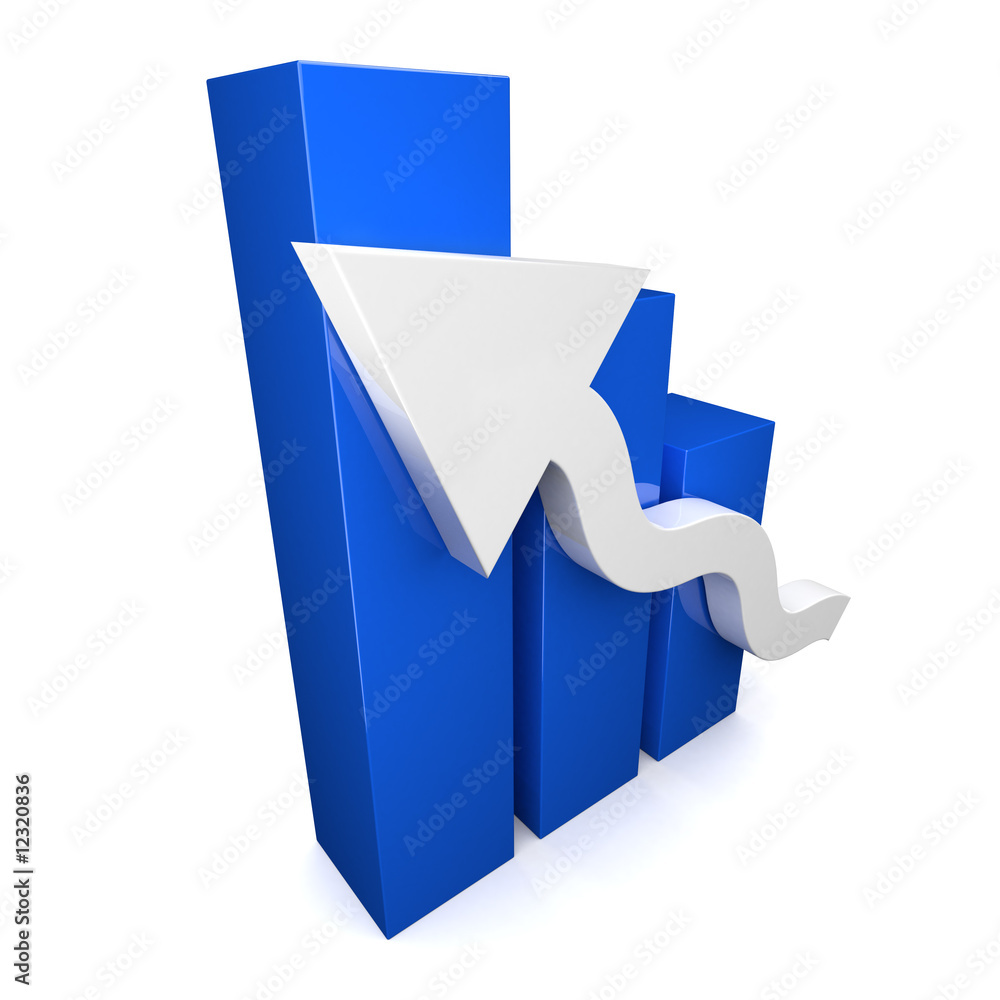 Blue 3D graph with white arrow Blue 3D graph with white arrow