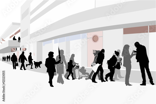 illustration of people walking down the street