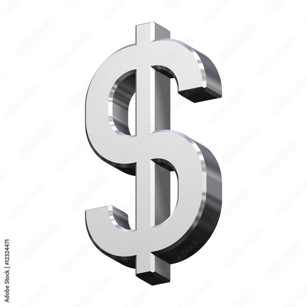 Obraz premium Chrome Dollar sign isolated on white.