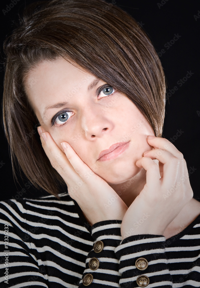 Pretty Brunette Lady Resting Her Head on Her Hands Pretty Brunette Lady Resting Her Head on Her Hands