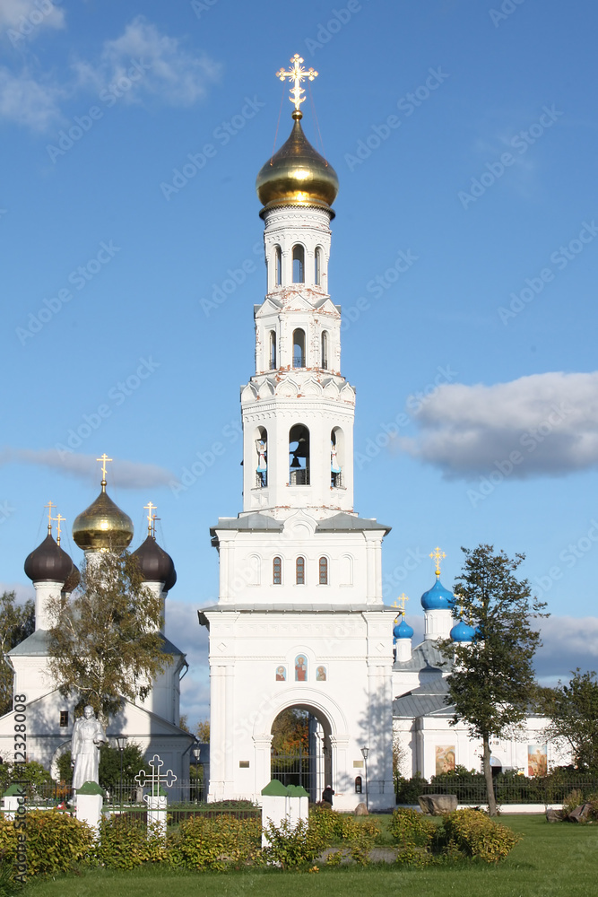 Orthodox church with a bell tower in Russia